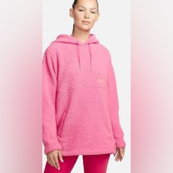 Nike Tops - Nike Fleece Pullover Hoodie Warm Playful Pink Oversized Fuzzy Sweatshirt M